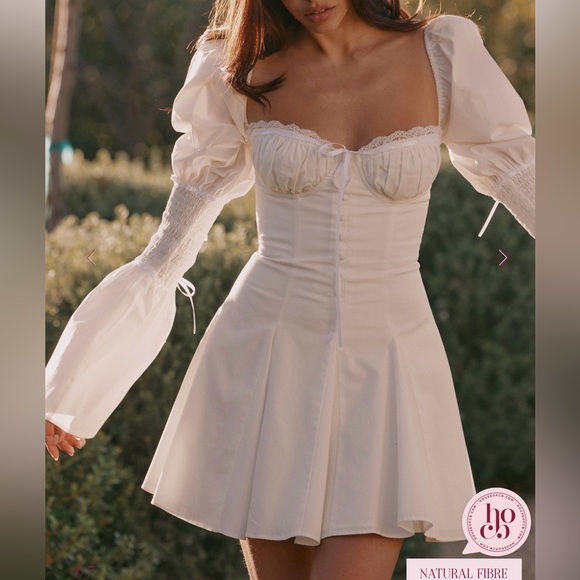 HOCB Ellerie White Cotton Flute Sleeve Mini Dress - Picture 4 of 10